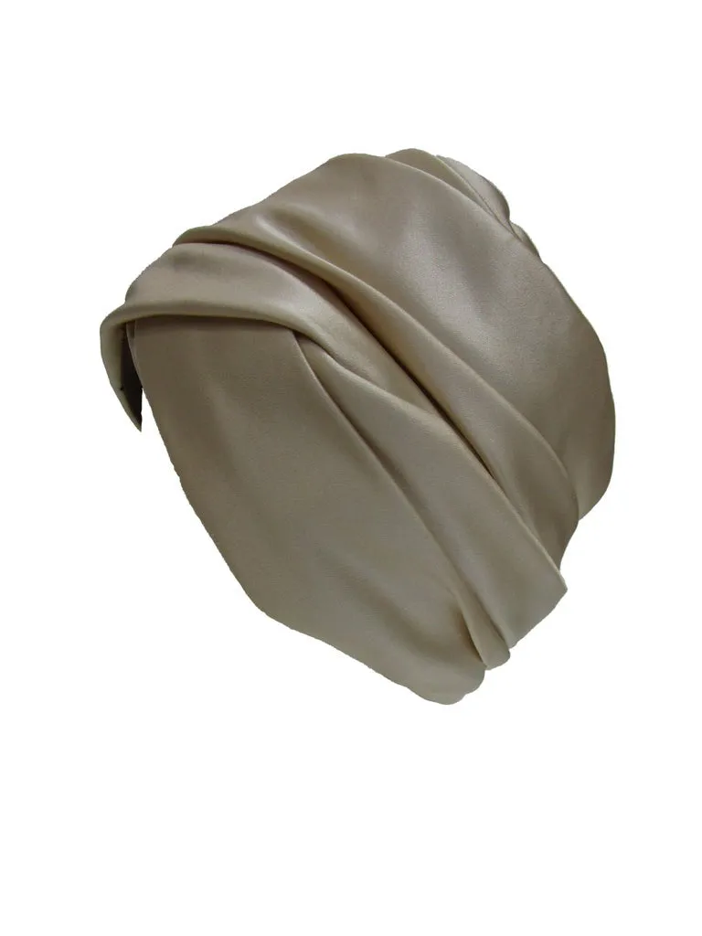 1970's Sublime Irene of New York Champagne Silk Turban