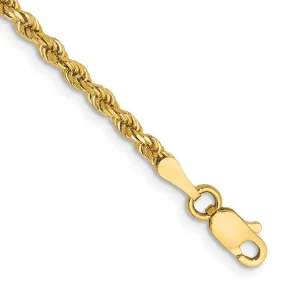 2.5MM 14K Yellow Gold Rope Bracelet 7"