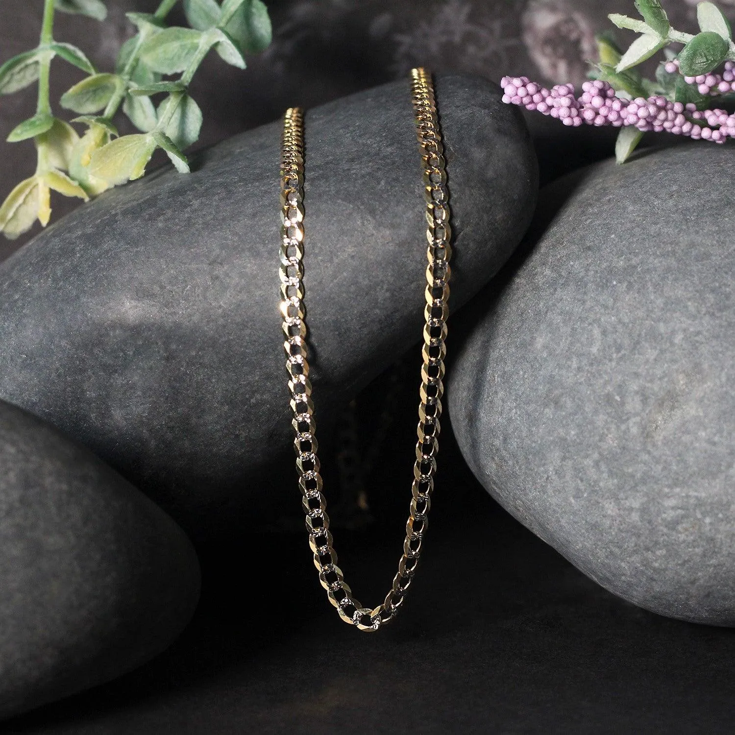 3.2 mm 14k Two Tone Gold Pave Curb Chain