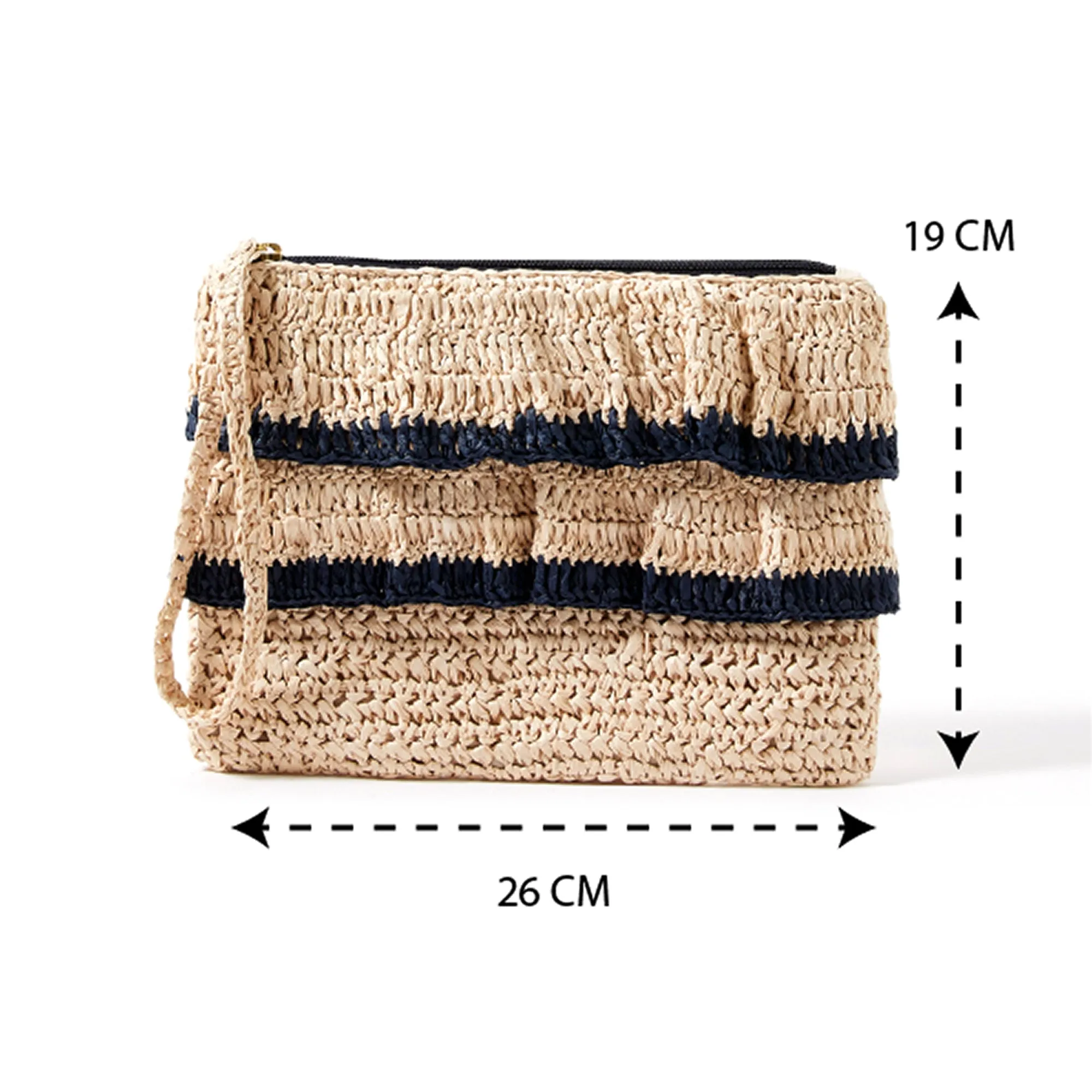 Accessorize London Women's Faux Leather Natural Ruffle Raffia Clutch