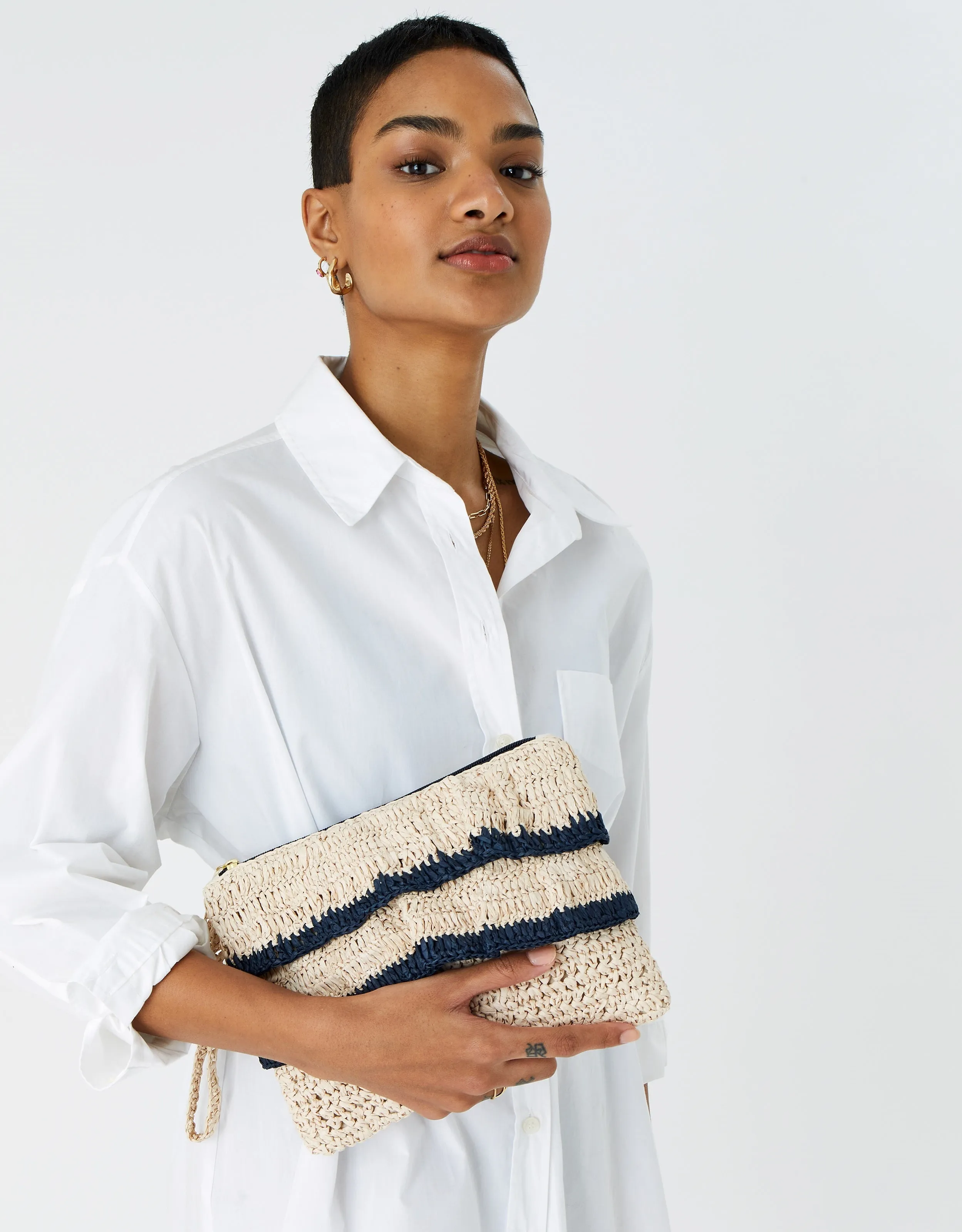 Accessorize London Women's Faux Leather Natural Ruffle Raffia Clutch