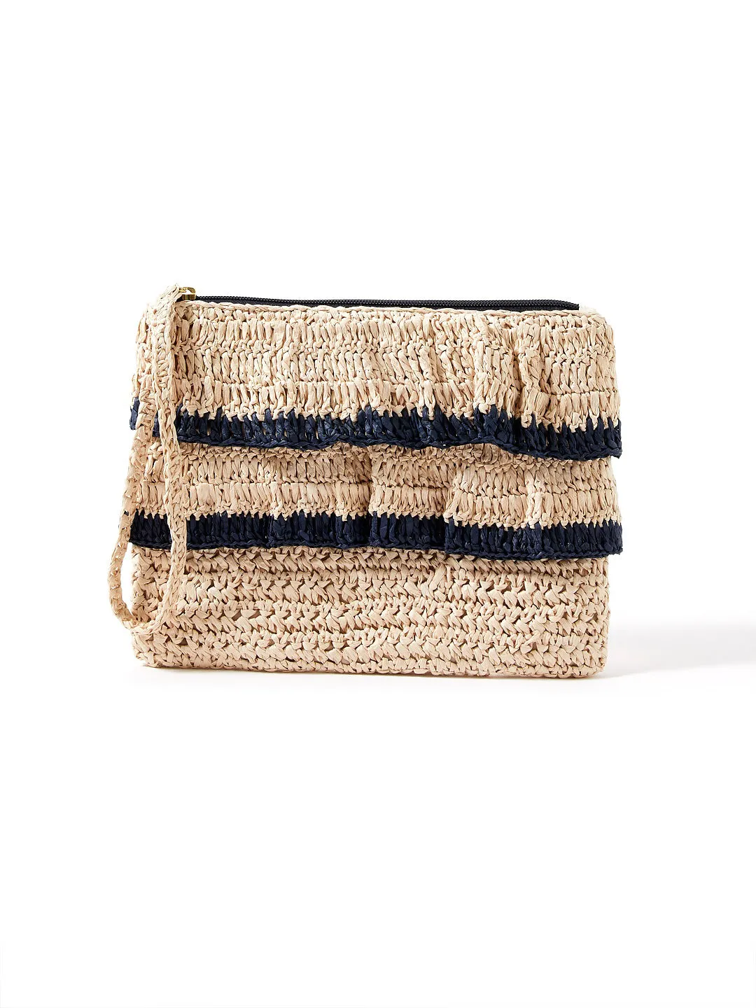 Accessorize London Women's Faux Leather Natural Ruffle Raffia Clutch