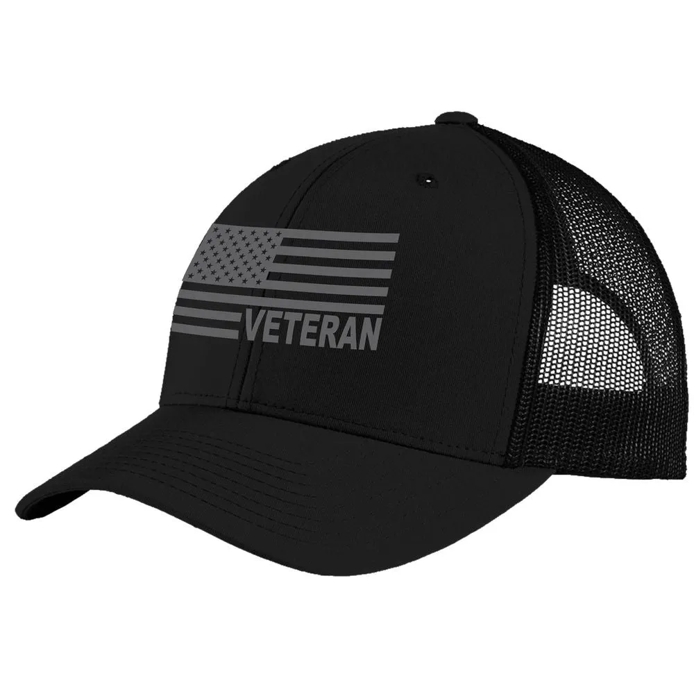 American Flag " Veteran" Embroidered Black Structured Ball Cap