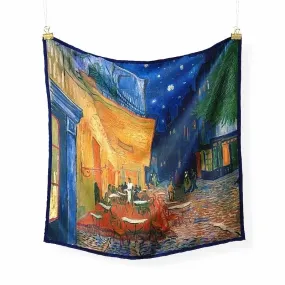 An Gogh Oil Painting Cafe Ladies Twill Small Square Scarf Small Silk Scarf