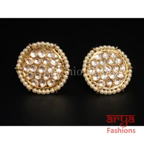 Beautiful Golden Pearl Jadau Kundan Sabyasachi Studs Earrings