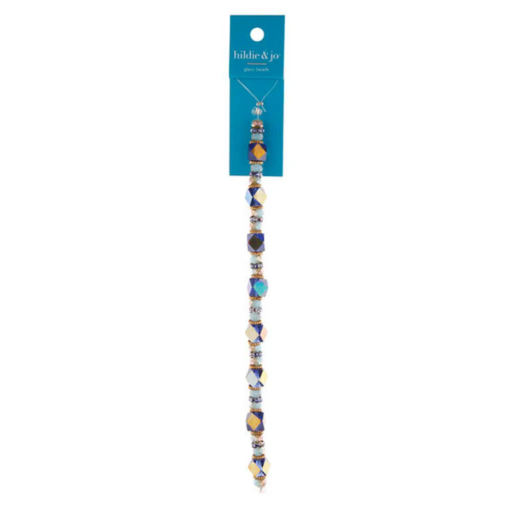 Blue Square Glass Strung Beads 7in