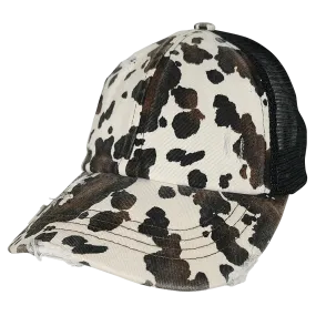 BT-938 Cow Print Criss Cross Pony Cap Black