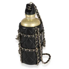 CHANEL Gold Metal Water Bottle & Black Quilted Lambskin Holder