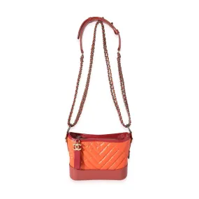 CHANEL Orange & Red Aged Calfskin Chevron Quilted Small Gabrielle Hobo