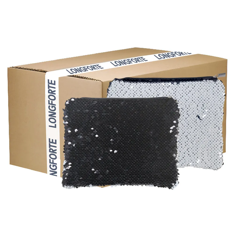 FULL CARTON - 50 x Sequin Handbags/ Cosmetic/Purses - 15cm x 20cm - BLACK