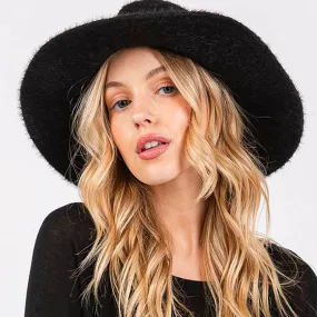 Fuzzy Black Flat Brim Structured Hat