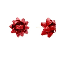 Glitter Red Bow Stud