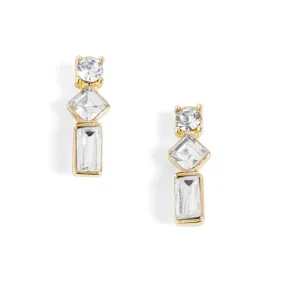 Gold Baguette Drop Stud Earrings