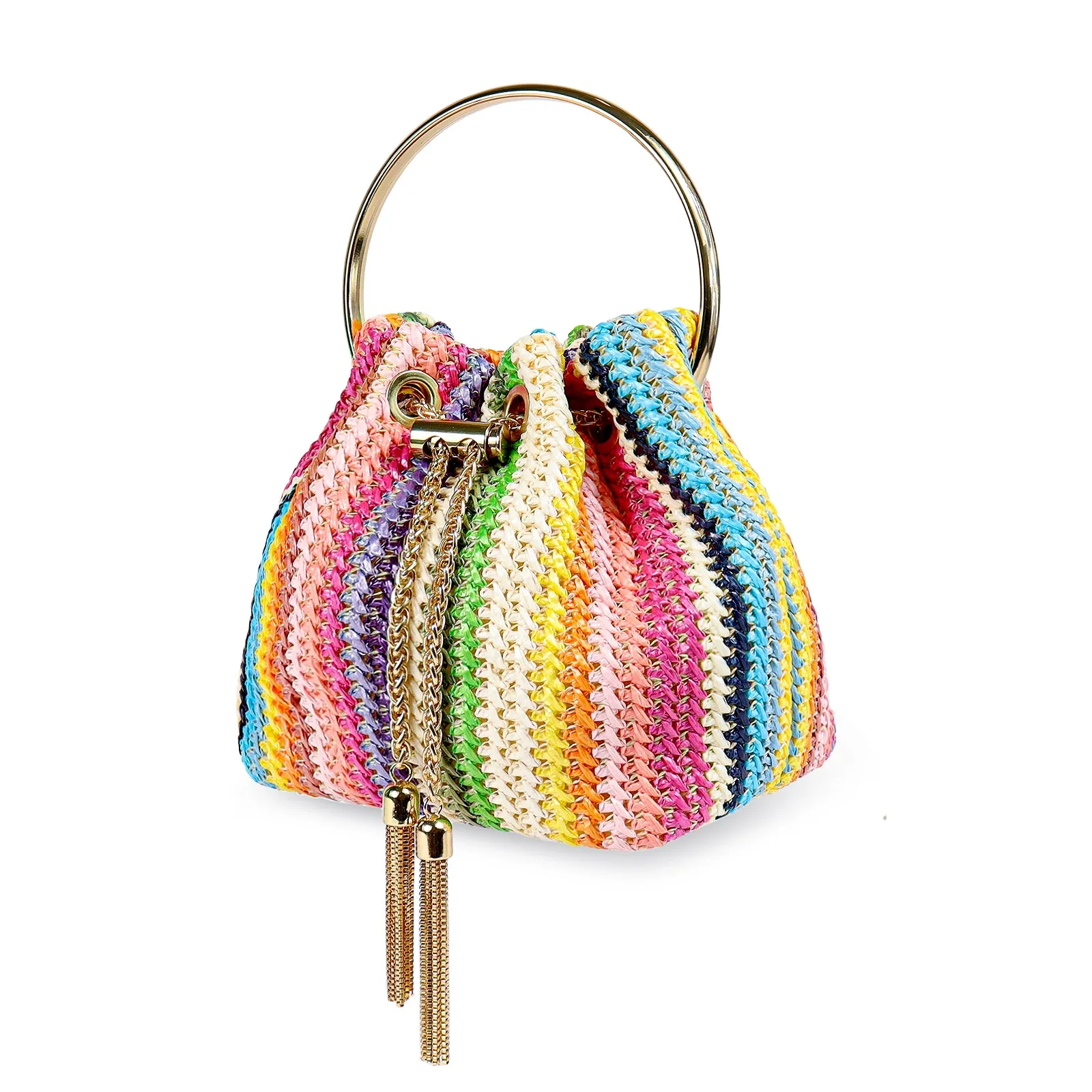 H-RAFFINO RAFFIA MASH BAG WITH CRYSTAL HANDLE - MULTIPLE