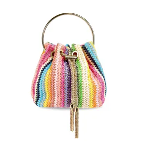 H-RAFFINO RAFFIA MASH BAG WITH CRYSTAL HANDLE - MULTIPLE