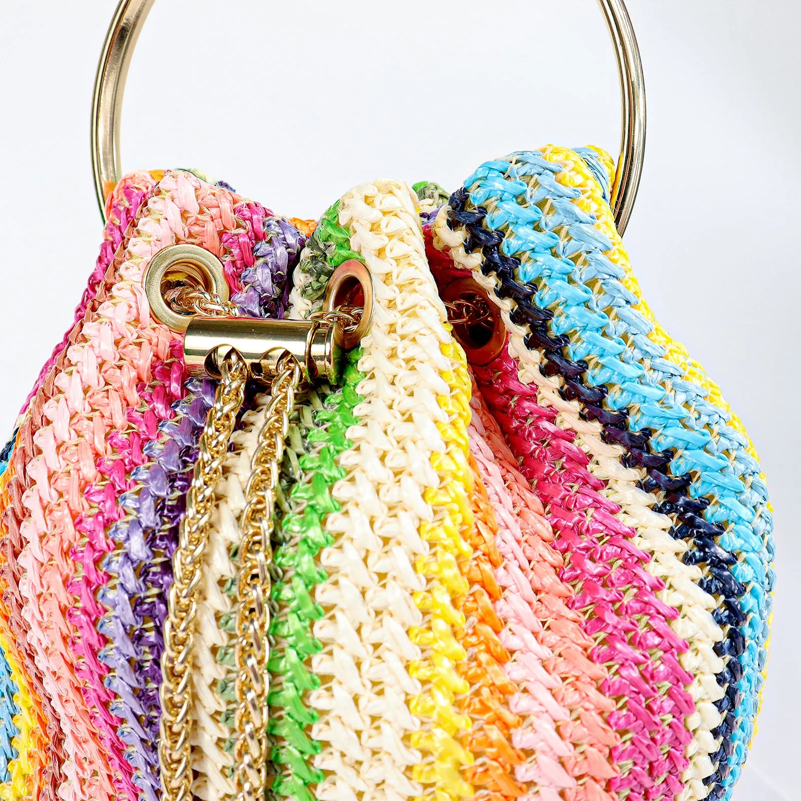 H-RAFFINO RAFFIA MASH BAG WITH CRYSTAL HANDLE - MULTIPLE