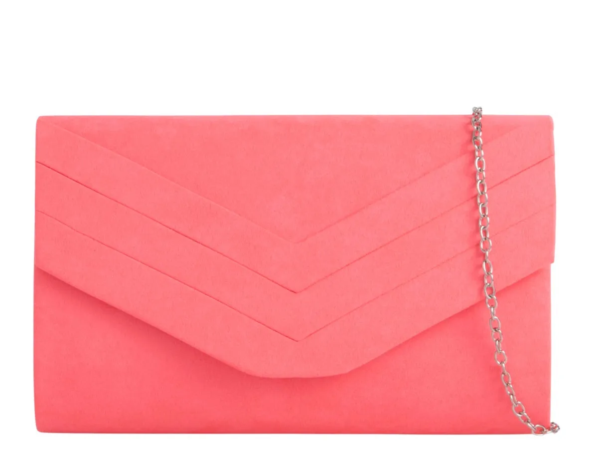 Koko L809 Neon Fuchsia Faux Suede Clutch Bag