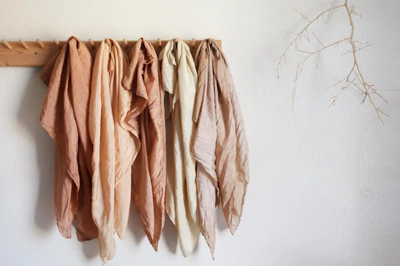 Naturally Dyed 100% Silk Scarves Neutral Earthy tones