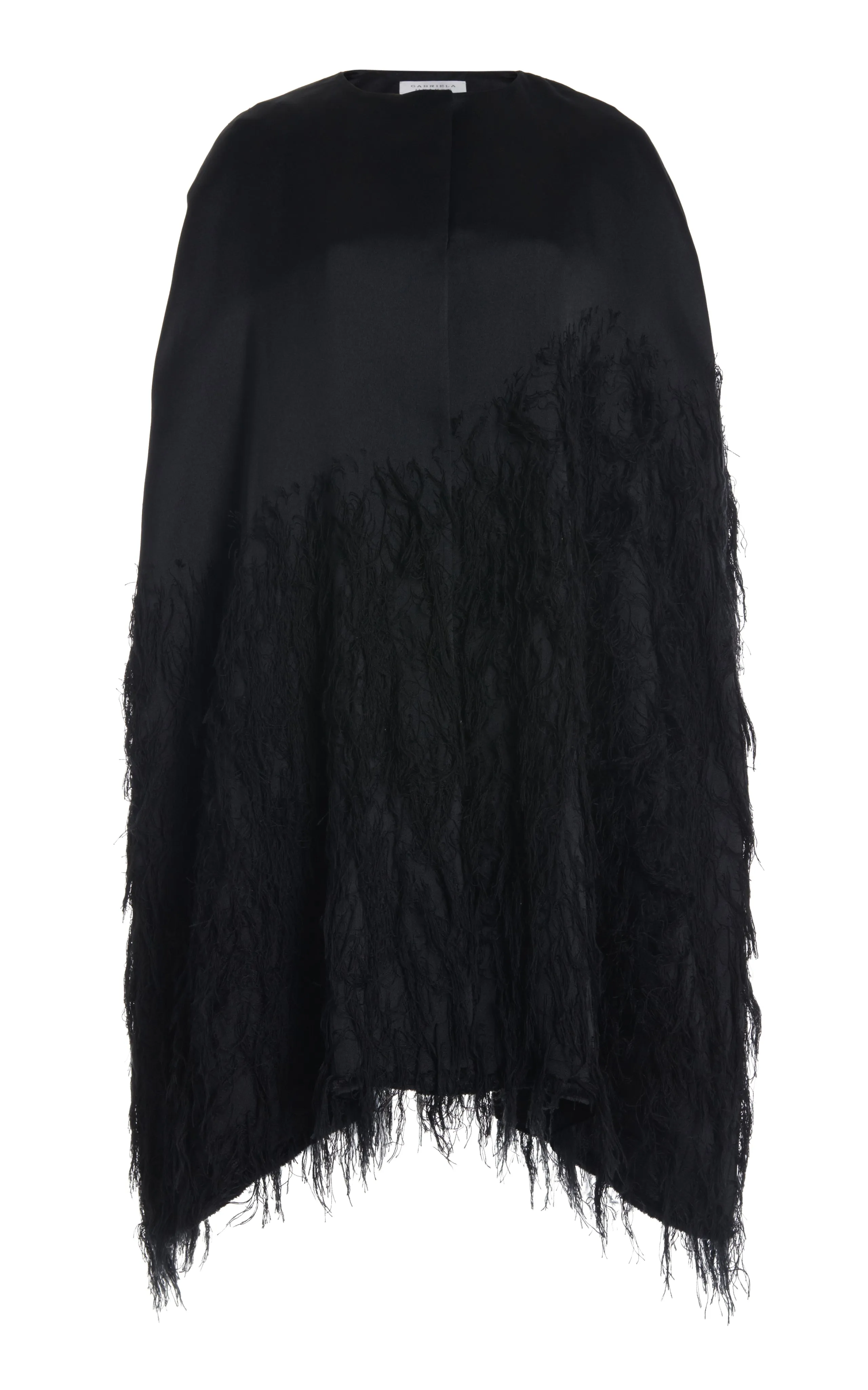 Pauli Feather Cape in Black Silk Satin