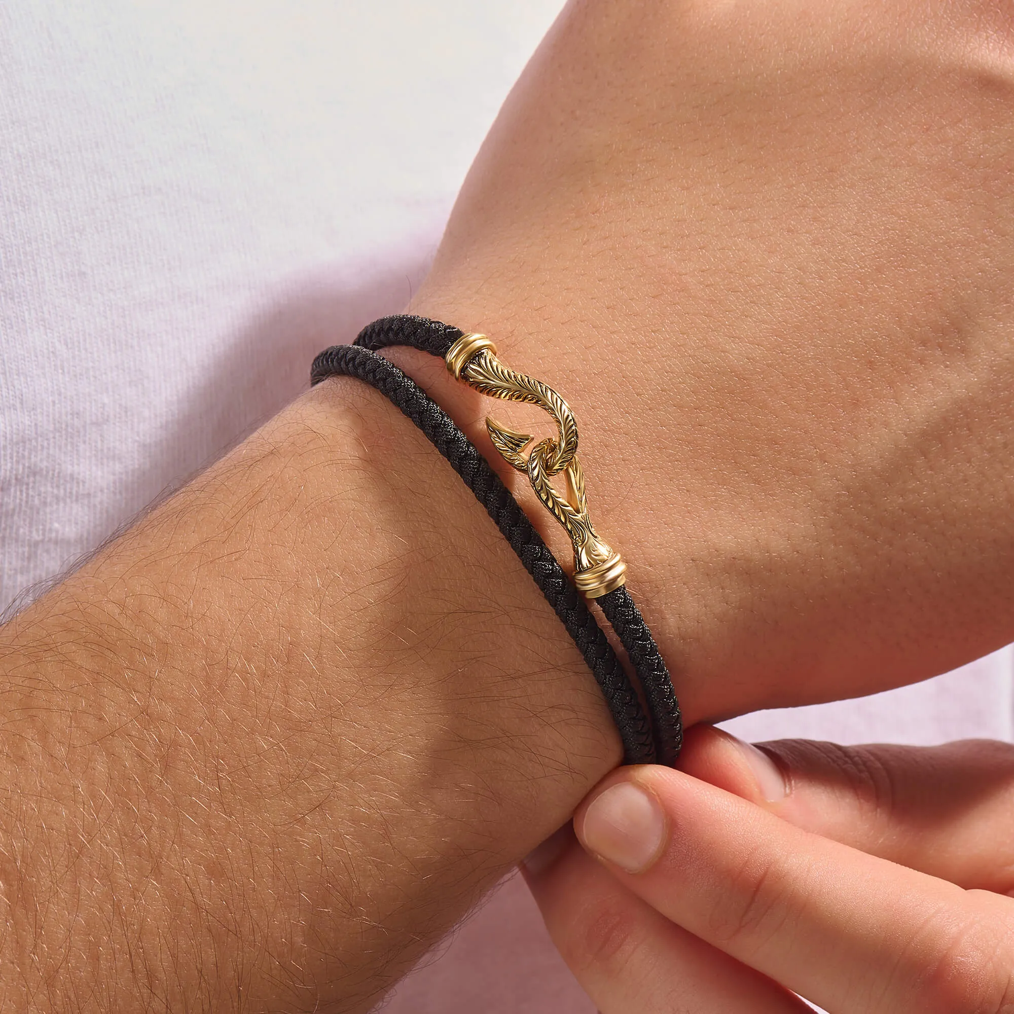 Sailor's Fish Hook Cotton Wrap Bracelet in Gold