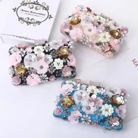 Satin Flower Beading Square Evening Bags