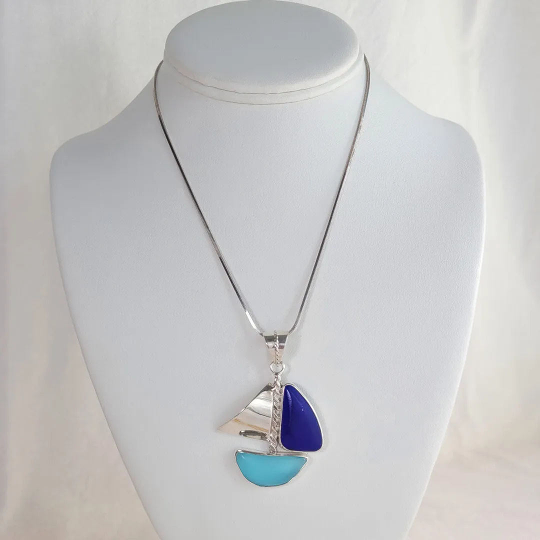 Sea Glass Sailboat & Sterling Silver Pendant