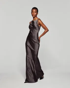 Silk Spiral Evening Dress - Dark Brown