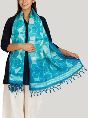 Tussar Silk Shibori Stole Turq Teal